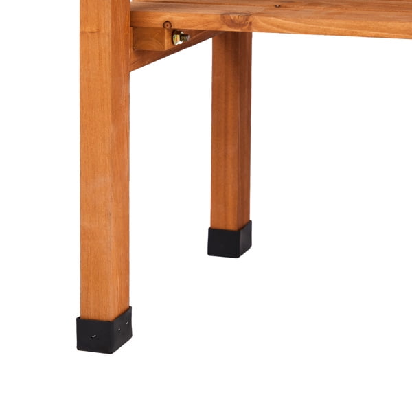 Outdoor Garden Potting Bench Table, Wooden Horticulture Planting Worstation with Metal Tabletop, 2 Storage Shelves, 3 Hooks, Natural Wood