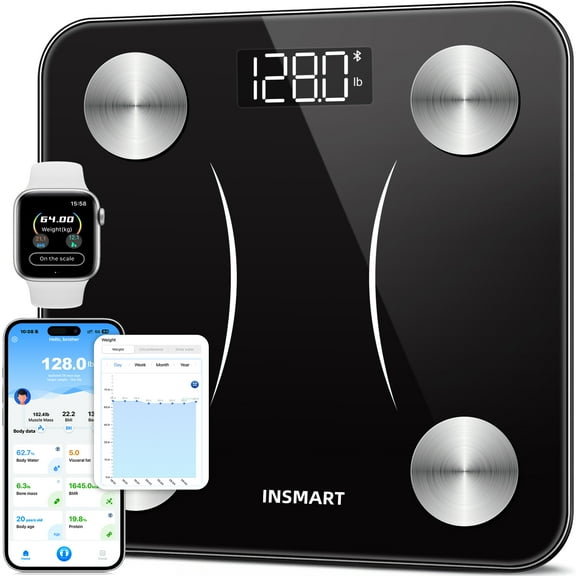 INSMART Scales for Body Weight,Bluetooth Smart Scale with App Track Weight, BMI, Body Fatwith Smartphone App 400 Lbs, Black