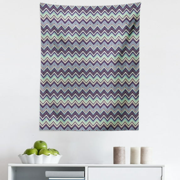 Ikat Tapestry, Ornamental Chevron Pattern with Retro Design Elements, Fabric Wall Hanging Decor for Bedroom Living Room Dorm, 5 Sizes, Pale Blue Purple, by Ambesonne