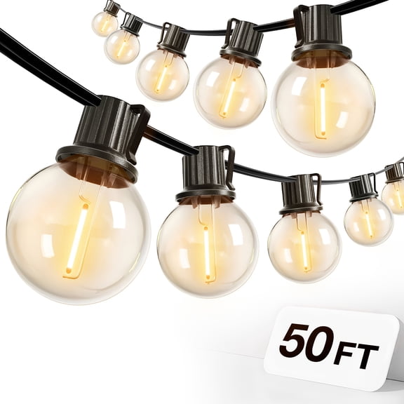 50FT Outdoor IP65 String Lights G40, 1 Year Warrenty, LED Waterproof Shatterproof Bulbs, Patio Globe Lights