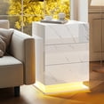 thumbnail image 2 of Dextrus Tall LED Nightstand with 3 Drawers, High Gloss Bedside Tables for Bedroom, Marble White, 2 of 9