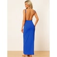 thumbnail image 4 of Vestido largo cruzado de algodón sin espalda con tiras de espagueti para la playa para mujer Azul real S, 4 of 6