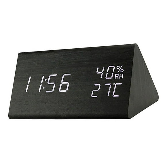Despertador digital Colco LED Temperatura de humedad Brillo Triángulo Control para dormitorio Oficina Escritorio