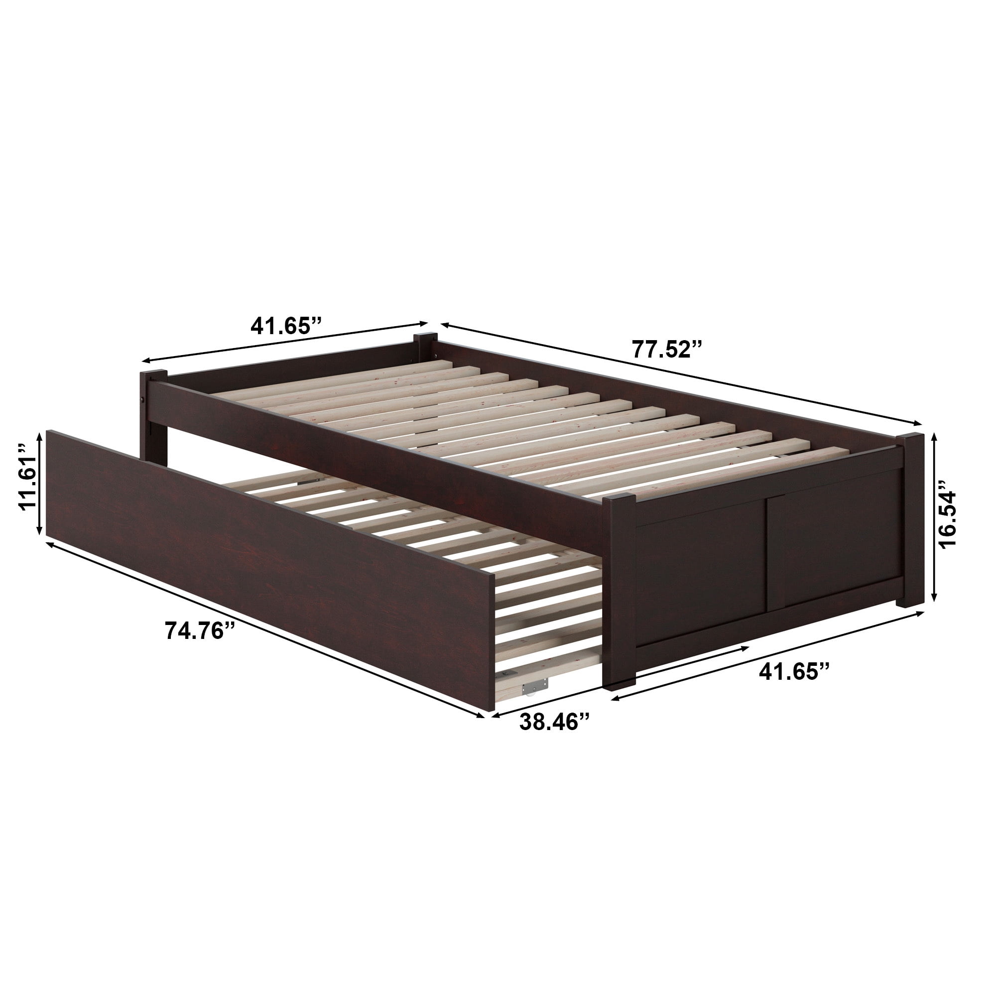 AFI Concord Twin Solid Wood Platform Bed with Footboard & Twin Trundle, Espresso