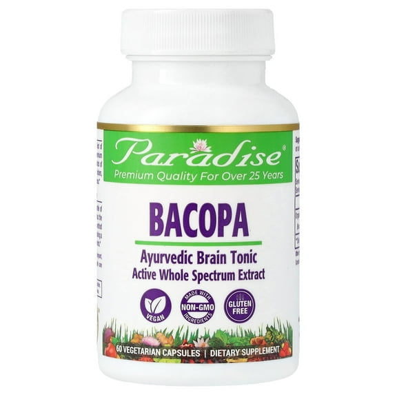 Paradise Herbs Bacopa, 60 Vegetarian Capsules (250 mg per Capsule)
