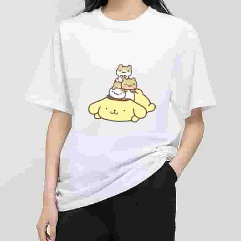 ★WAIKEI★ Pompompurin with star short sleeve t-shirt white MINISO Sanrio Pompompurin T Shirt Women Couple Combination