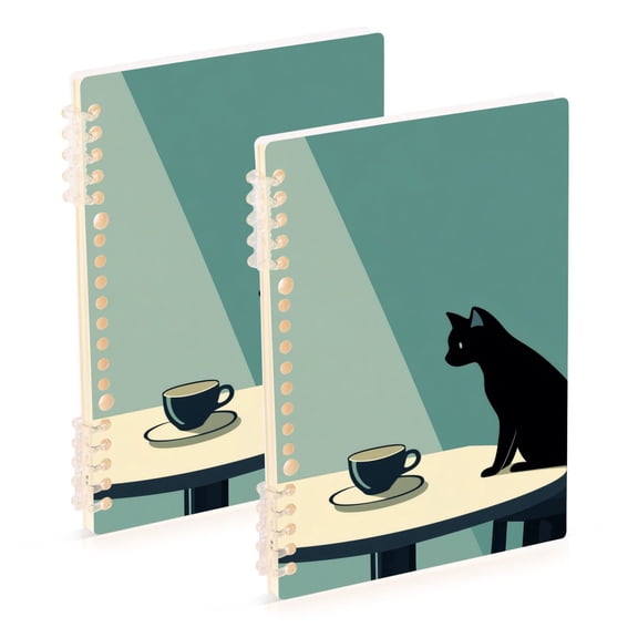 FORMRS 1-Subject Spiral Notebook 8" x 5" College Ruled 60 Refillable Sheet A5 Hard Cover, 2 Pack, Black Cat