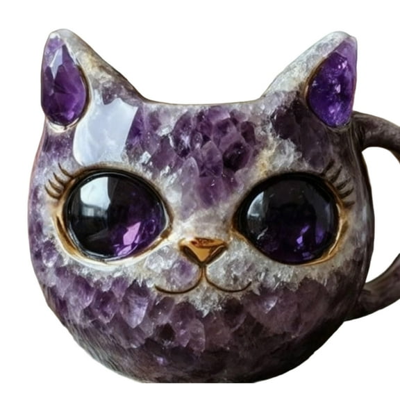 Artistic Crystal Cats Face Coffee Mugs Handcrafted Resin Geode Design Unique Gift For Cats Owners Elegant Homes Decors