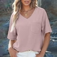 thumbnail image 6 of AXXD Womens Summer Tops Pink Basic 2024 Solid Trendy Short Sleeve Shirts Oversized Knitted Tops Sexy V Neck Blouses For Loose Casual Top, 6 of 7