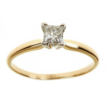 Certified Diamond Solitaire Ring - 1/2 Carat T.W. Genuine Princess White Diamond 14kt Yellow Gold Solitaire Ring, IGL Certified