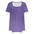 thumbnail image 3 of Fanxing Womens Plus Size Tops Fashion Pleated Tunics Blouses Loose Fit Square Neck Short Sleeve Shirts Summer Dressy Casual T Shirts Purple,XXL, 3 of 4