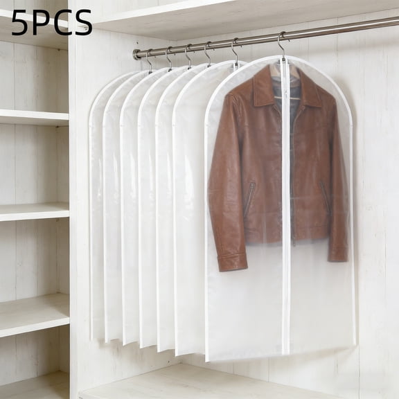 Set Of 5 Hanging Garment Storage Bags,Garment Bags For Hanging Clothes,Suit Bag,For Closets Organization And Travel Use Waterproof And Moistures-Proof,120X60Cm
