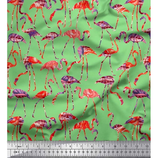 Soimoi Polyester Crepe Fabric Flamingo Bird Print Fabric by The Yard 52 Inch Wide