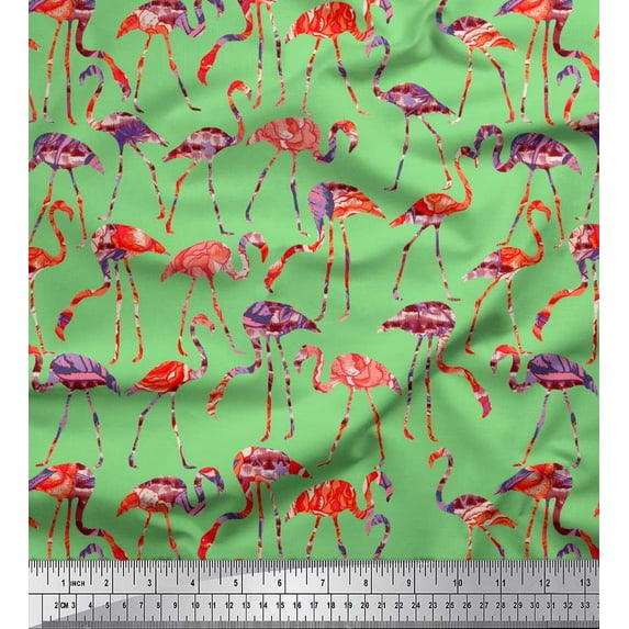 Soimoi Japan Crepe Satin Fabric Flamingo Bird Print Fabric by The Yard 42 Inch Wide