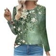 thumbnail image 2 of Womens Tops Printed Floral Blouse Round Neck Long Sleeved Casual Loose Casual Top,Tops for Women Army Green, 2 of 6