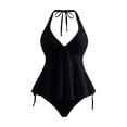 thumbnail image 6 of Guluxicc 2 Piece Swimsuits for Women Halter High Waisted Textured Flowy Swim Skirts Swim Bathing Suits for Summer Beach Vacation, 6 of 7