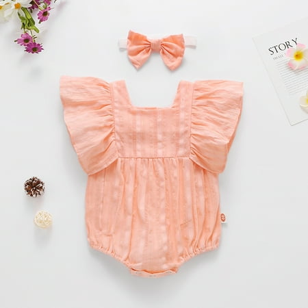 

Baby Girls Ruffles Ruched Solid Romper Bodysuit Casual Clothes