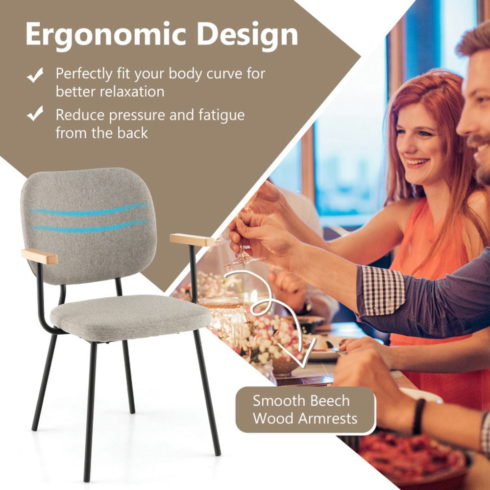 Demi Bonn Set of 2 Modern Fabric Dining Chairs with Armrest and Curved Backrest for Dining Room Living Room, Gray