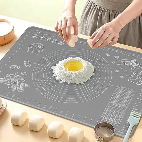 Silicone Baking Mat 24" x 16" Extra Thick Non-stick Pastry Mat with Measurements and Edge Heightening, Food Grade Silicone for Countertop Dough Rolling Making Bread, Cookies, Pizza, Fondant