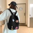 thumbnail image 3 of Bordado de bordado de estrellas mochila de gran capacidad Bolsa escolar liviana (negro), 3 of 9