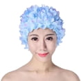thumbnail image 1 of Gorro de baño con flores en 3D, gorro transpirable para deportes acuáticos, accesorios para piscina (azul), 1 of 3