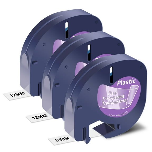 NineLeaf 3PK Compatible for DYMO LetraTag Refills 16952 12mm 1/2'' Black on Clear Plastic Label Maker Tape