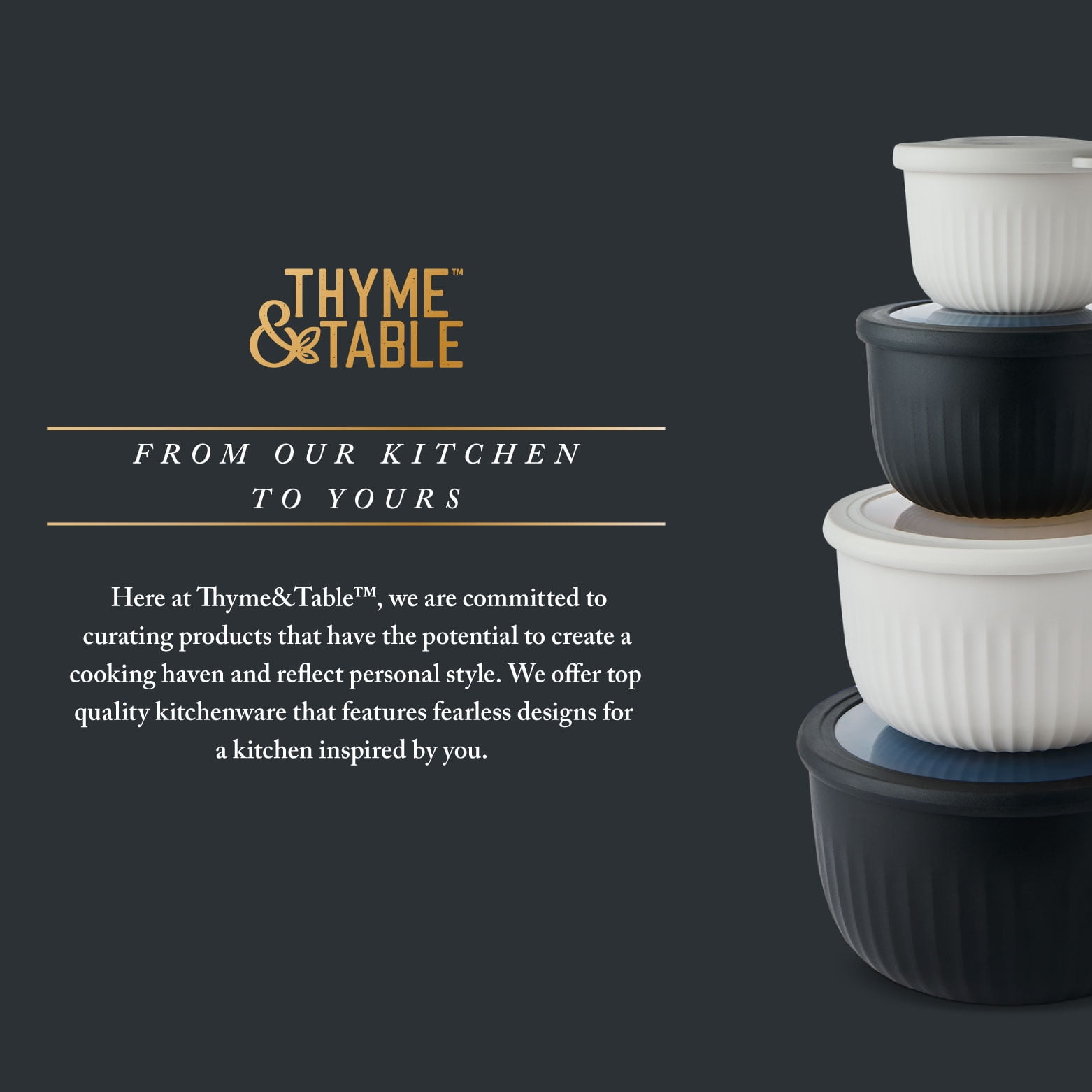 Thyme & Table 8-Piece Nesting Mixing Bowl Set, Black and Cream