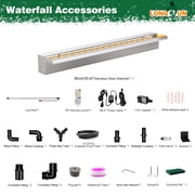 Longrun 35.4 Stainless Steel Waterfall Spillway, 5.9 Wider Open Lip, Decorative Fountain for Pool, Koi Pond, Spa & Garden