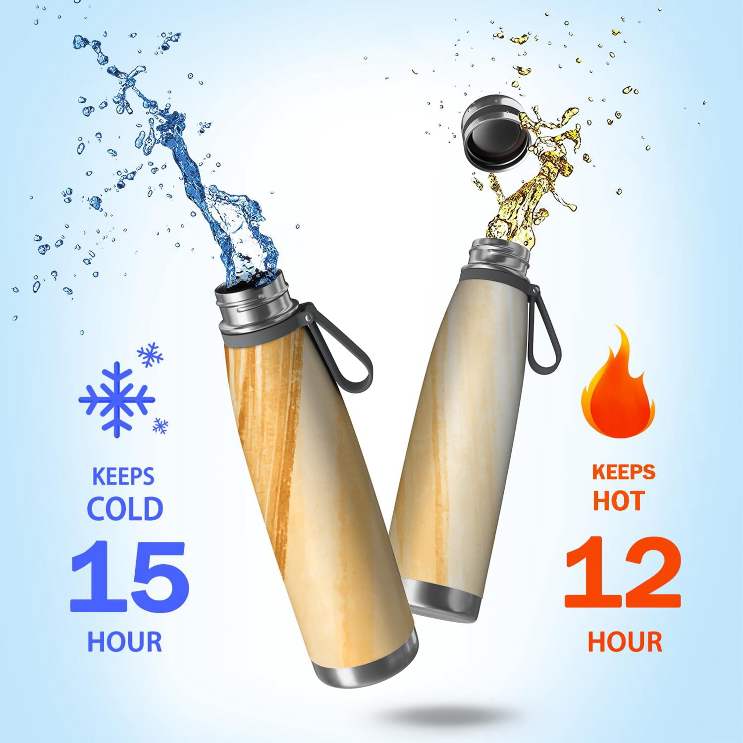 29oz Insulated Water Bottle with Tea Infuser, Stainless Steel Travel Mug, Wood Print
