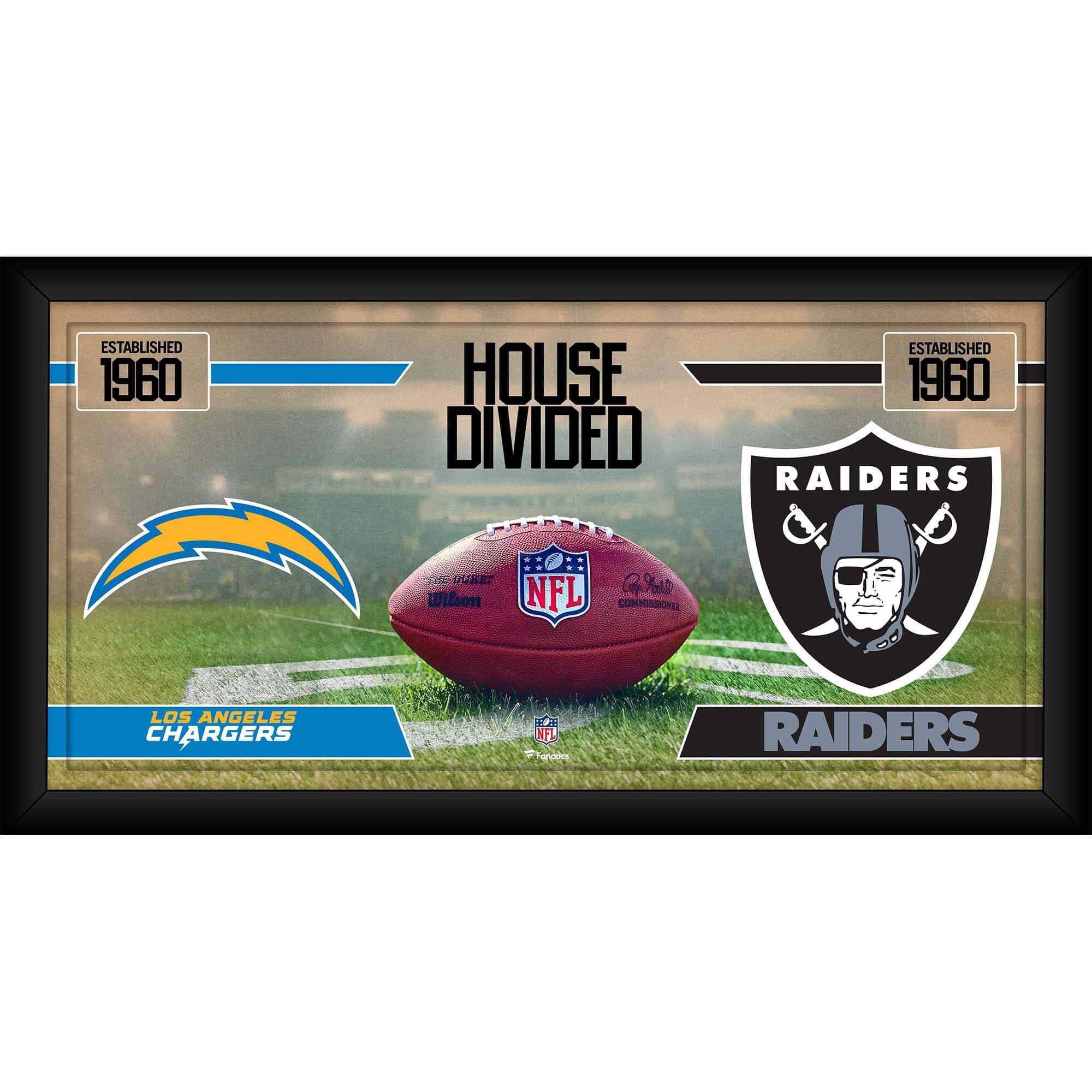 Los Angeles Chargers vs. Las Vegas Raiders Framed 10' x 20' House Divided  Football Collage 