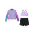 thumbnail image 4 of Linjinx Kids Girls 3Pcs Dance Gymnastic Sweat Suit Long Sleeve Snowflake Stylish Printed Jacket Purple 6, 4 of 6