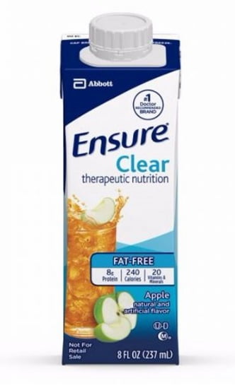 Ensure Clear Therapeutic Nutrition Drink, Apple, 8 Oz, 24 Recloseable Cartons