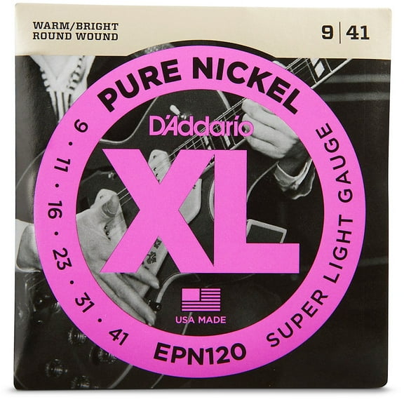 D'Addario EPN120 Pure Nickel Electric Guitar Strings, Super Light, 09-41