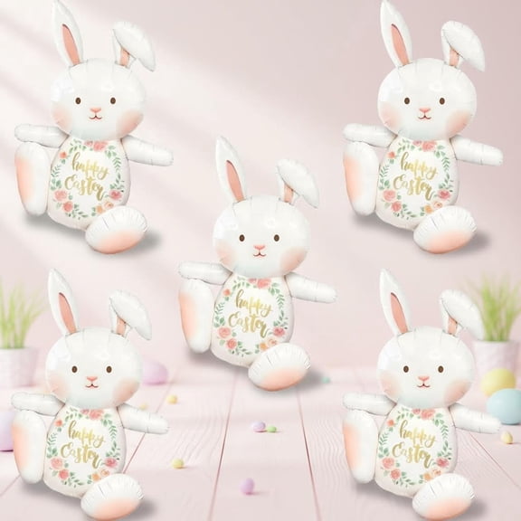 Extra Large Bunny Balloons for Easter Party Decorations, Foil Balloons with Stickers for Rabbit Jungle Farm Theme Party Decorations