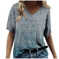 thumbnail image 2 of PENGXIANG Hauts pour Femmes Mode Décontractée Imprimé Col en V Manches Courtes T-shirt Imprimé Bleu G, 2 of 5