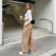 thumbnail image 3 of Women's Wide Leg Pants - Lightweight Pleated Casual Long Trousers - Loose Elastic Waist Drawstring Outdoor Running Pants with Pockets, 3 of 9