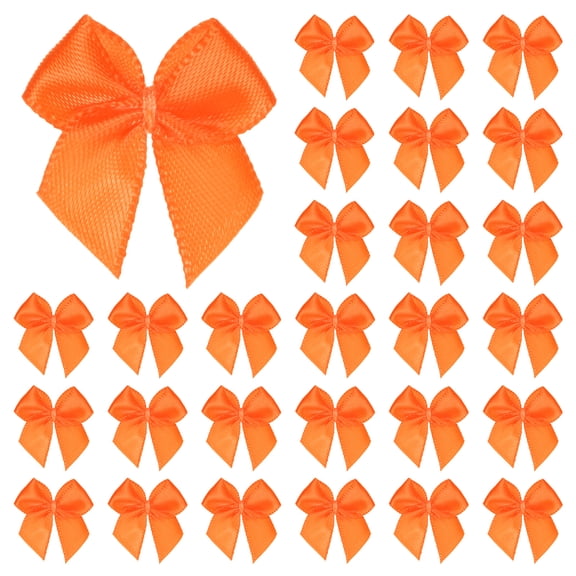 200-Pack Mini Craft Ribbon Bow 1x1 Inch Checkered Fabric Satin Ribbon Bows Boutique for Craft DIY/Treat Bags/Hair Bow Sewing/Wedding/Birthday/Party/Christmas [Orange]