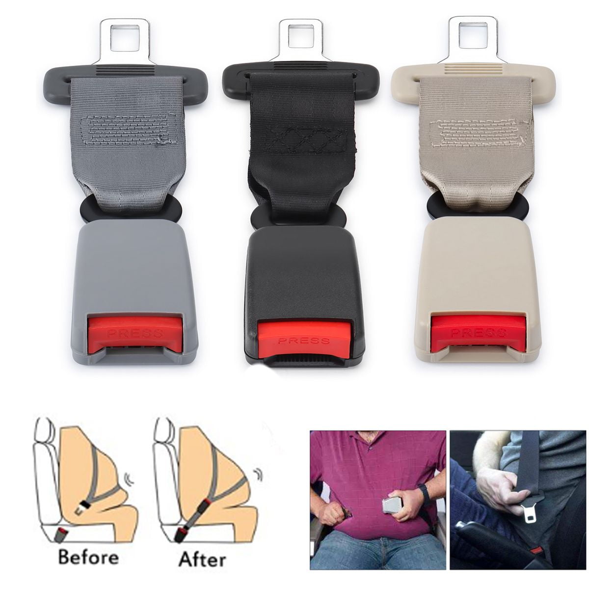 2 Pack Vehicle Specific Belt Extension Seat Belt Extender Black Seatbelt Buckle 7/8 inch Metal Tongue Seat Belt Extension for Obese Men Pregnant Women Child Safety Seats Suitable for Most Cars 