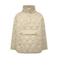 thumbnail image 4 of Maqroz Quilted Puffer Jacket Women Lightweight Pullover Hoodie Oversized Warm Winter Down Jackets Quarter Button Long Sleeve Casual Padded Coats with Pocket, Khaki S, 4 of 8