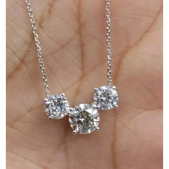 4TCW Round Cut Lab Created Diamond Three Stone Pendant Necklace in 14K White Gold Plated