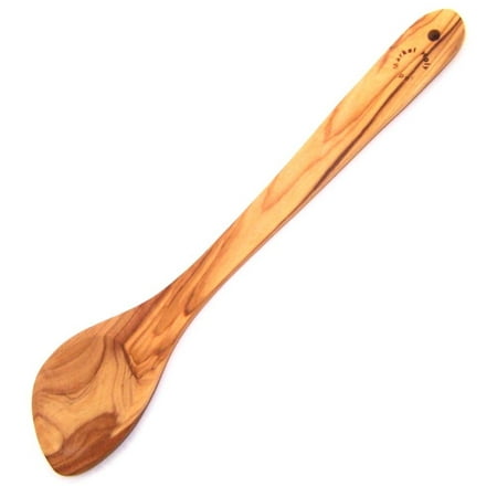Large Hand Carved Olive Wood Corner or pointed Spoon / Spatula - (13.5 Inches) - Asfour Outlet