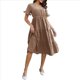 thumbnail image 3 of Vestido Informal de Mujer con Escote en V, Corta y Volantes, Corte A, Holgado, Midi Caqui Oscuro S, 3 of 9