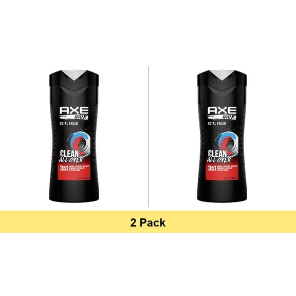 Axe Clean All Over Total Fresh 3-in-1 Body Wash Shampoo & Conditioner, 16 fl oz - 2 Pack