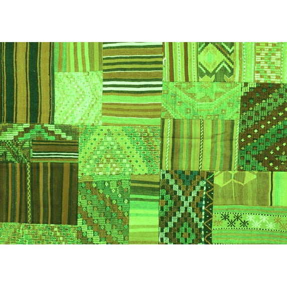 Ahgly Company Indoor Rectangle Patchwork Green Transitional Area Rugs, 5' x 7'