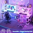 thumbnail image 7 of Cyclysio L Shaped Gaming Desk, 47” L Shaped Desk with Storage, Gaming Desk with Shelves, Charging Station and LED Light, Computer Desk with Monitor Stand and Storage Bag, White, 7 of 7