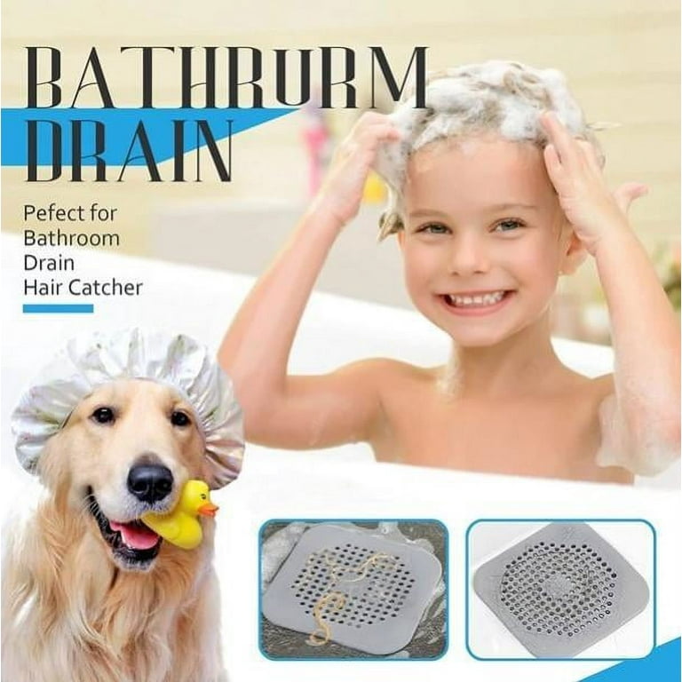 TSV 2pcs Square Drain Cover for Shower, 5.5-inch TPR Drain Hair