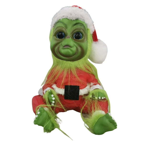 Spring hue Grinch Doll, Hairy Grinch Baby with Santa Costume Christmas
