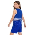thumbnail image 2 of SiiRoh Boys Girls Sequin Jazz Dance Outfits Sleeveless Fringe Vest Top with Shorts Hip Hop Disco Theme Party Wear Royal Blue 8, 2 of 5