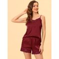 thumbnail image 2 of DARING DIVA Women's V Neck Satin Lace Trim Pajama Sets XL Wine Red, 2 of 5