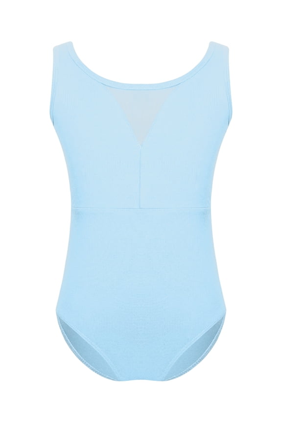 Kids Mesh Dance Leotard Baby Girls Gymnastics Tumbling Bodysuit Ballet Ballerina Outfit Light Blue 170